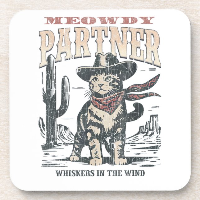 Meowdy Partner Cowboy Cat  Coaster (Front)