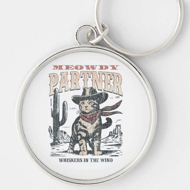 Meowdy Partner Cowboy Cat  Keychain (Front)