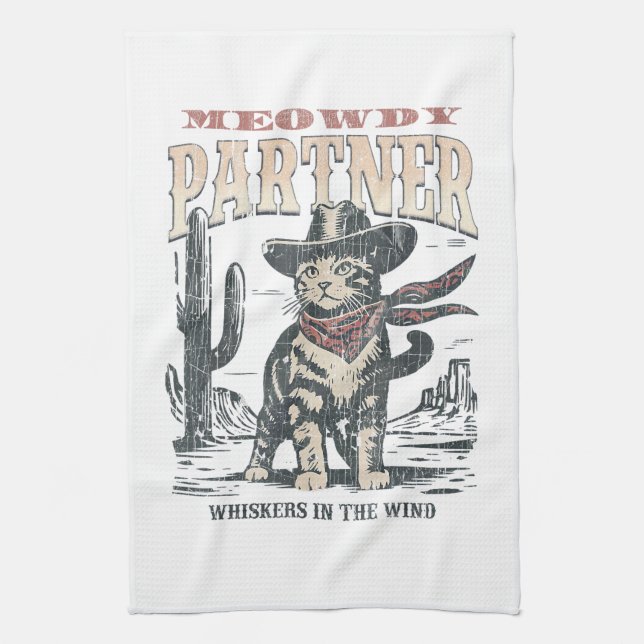 Meowdy Partner Cowboy Cat  Kitchen Towel (Vertical)