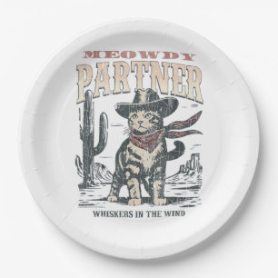 Meowdy Partner Cowboy Cat  Paper Plate