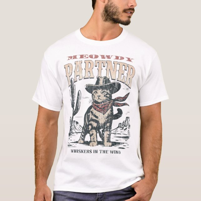  Meowdy Partner Cowboy Cat T-Shirt (Front)