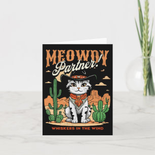 Meowdy Partner Cowboy Cat Vintage Cartoon Funny  Card