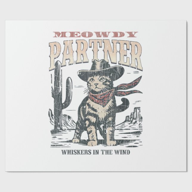 Meowdy Partner Cowboy Cat  Wrapping Paper (Flat)