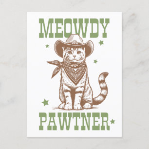 Meowdy Pawtner Cowboy Cat Postcard