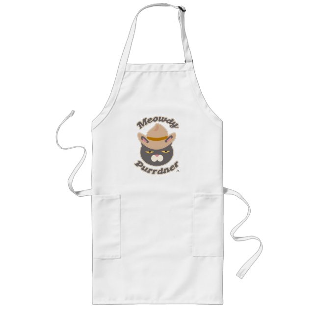 Meowdy Purrdner Howdy Cowboy Hat Cat Slogan Long Apron (Front)