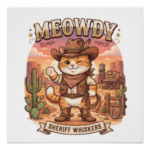 Meowdy Sheriff Whiskers Cute Western Cowboy Cat Poster