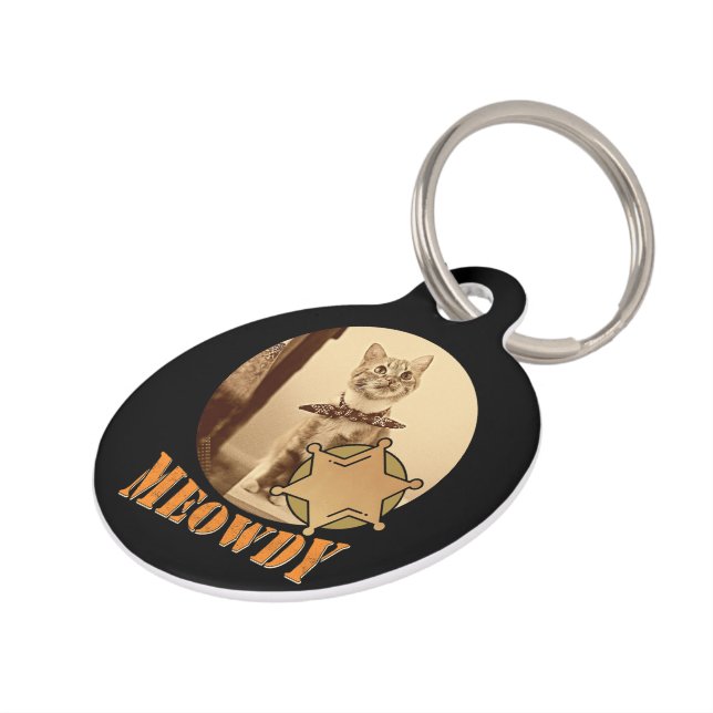 Meowdy Texan Cat Cowboy Sheriff Personalized Pet Tag (Side)