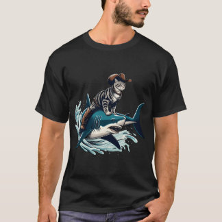 Meowdy Texas Cowboy Rodeo Cat Ride On Shark T-Shir T-Shirt