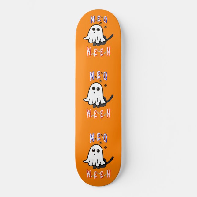 Meoween Ghost Kitten 31 Cat USA October Halloween Skateboard (Front)