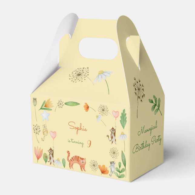 meowgical cats and flowers birthday party favor box (Front Side)