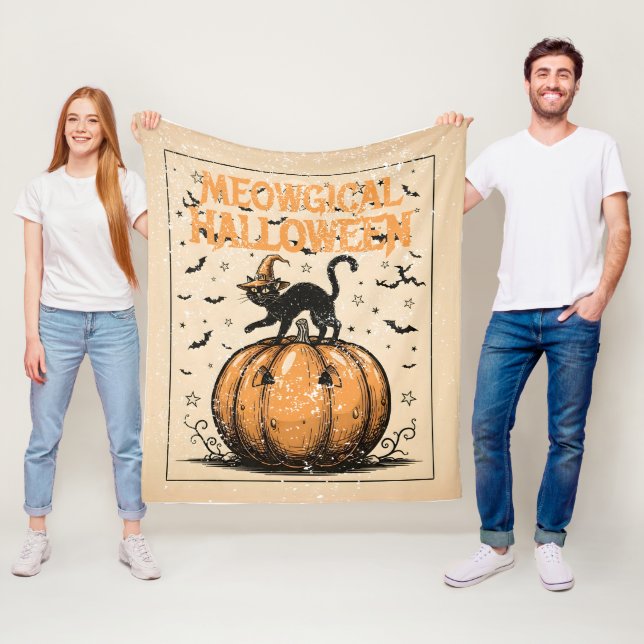 Meowgical Halloween Vintage Cat and Pumpkin Fleece (In Situ)