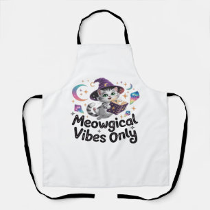 Meowgical Vibes Only, Floating Kawaii Witch Cat Ov Apron