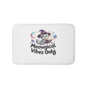 Meowgical Vibes Only, Floating Kawaii Witch Cat Ov Bath Mat
