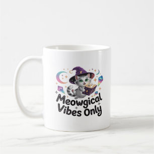 Meowgical Vibes Only, Floating Kawaii Witch Cat Ov Coffee Mug