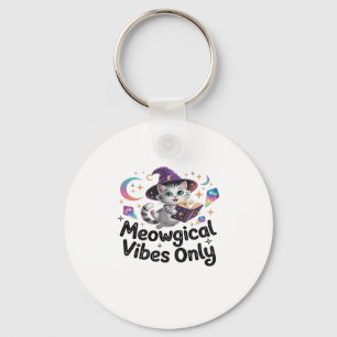 Meowgical Vibes Only, Floating Kawaii Witch Cat Ov Keychain