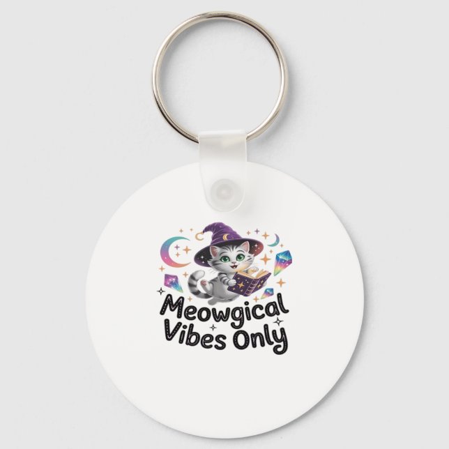 Meowgical Vibes Only, Floating Kawaii Witch Cat Ov Keychain (Front)