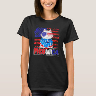 Meowica 4th Of July American Glass Flag Ameowica C T-Shirt