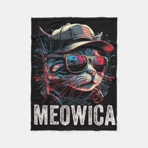 Meowica 4th Of July Cat American Flag America Usa Fleece Blanket