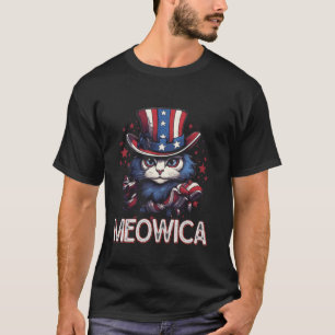 Meowica 4th of July Cat American Flag America USA T-Shirt