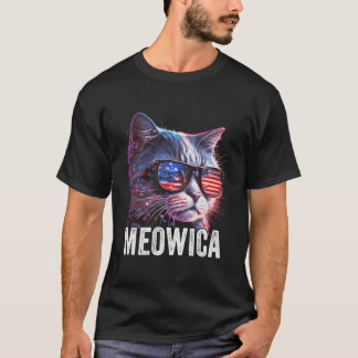 Meowica 4Th Of July Cat American Flag America Usa T-Shirt