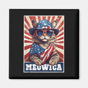 Meowica 4th Of July Cat American Flag Cat Funny 4t Magnet