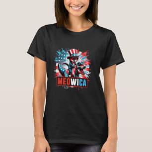 Meowica 4th Of July Cat Riding T Rex Dinosaur US F T-Shirt
