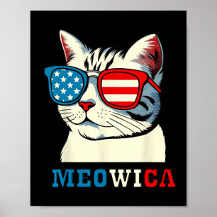 Meowica 4th Of July Cat Sungles American Usa Flag  Poster