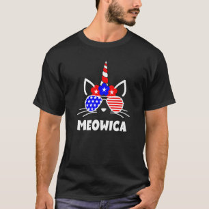 Meowica 4th Of July Unicorn Cat Us Flag Sunglasses T-Shirt
