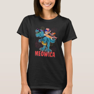 Meowica American Flag Cat Rex Dinosaur 4th Of July T-Shirt