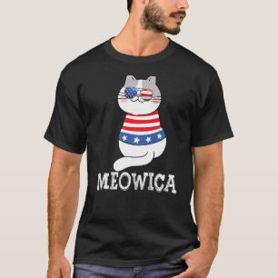 Meowica American Flag Fat Cat Sunglusses 4th Of J T-Shirt