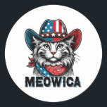 Meowica American Flag Funny 4th Of July Patriotic  Classic Round Sticker<br><div class="desc">Meowica American Flag Funny 4th Of July Patriotic Cat Lover</div>
