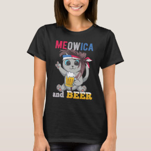 Meowica American Patriotic Mullet Cat Celebrating T-Shirt