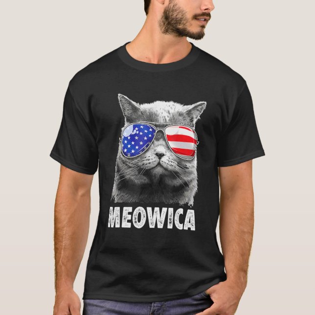 Meowica Cat 4th Of July Merica Men Women Usa Ameri T-Shirt (Front)