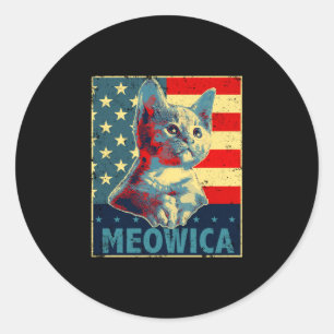 Meowica cat 4th of july patriotic american flag classic round sticker