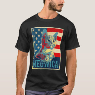 Meowica Cat 4th of July Patriotic American Flag W T-Shirt