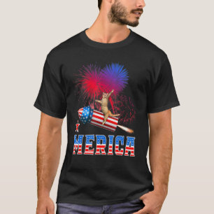 Meowica Cat 4th Of July Ridding Firework Rocket Pa T-Shirt