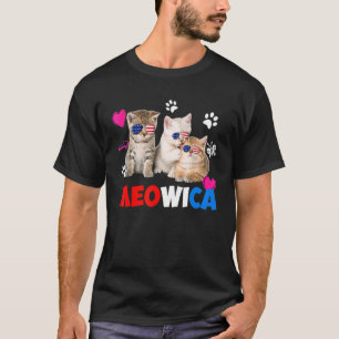 Meowica Cat America Flag Glasses 4th Of July T-Shirt