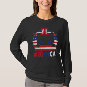 Meowica Cat American Flag 4th Of July Merica Black T-Shirt