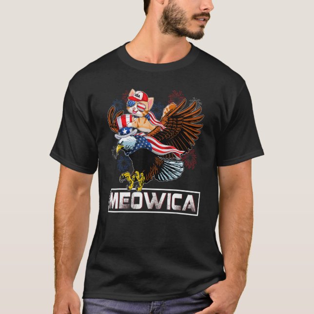 Meowica Cat Bald Eagle 4th Of July Patriotic Ameri T-Shirt (Front)
