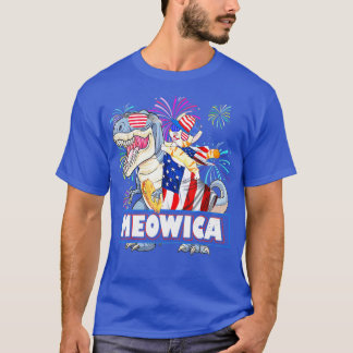 Meowica Cat Dinosaur Patriotic 4th Of July T-Shirt