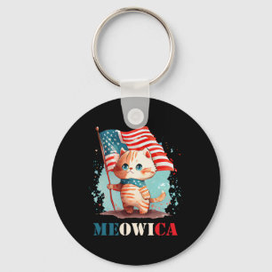 Meowica Cat For 4th Of July Usa Patriotic American Keychain