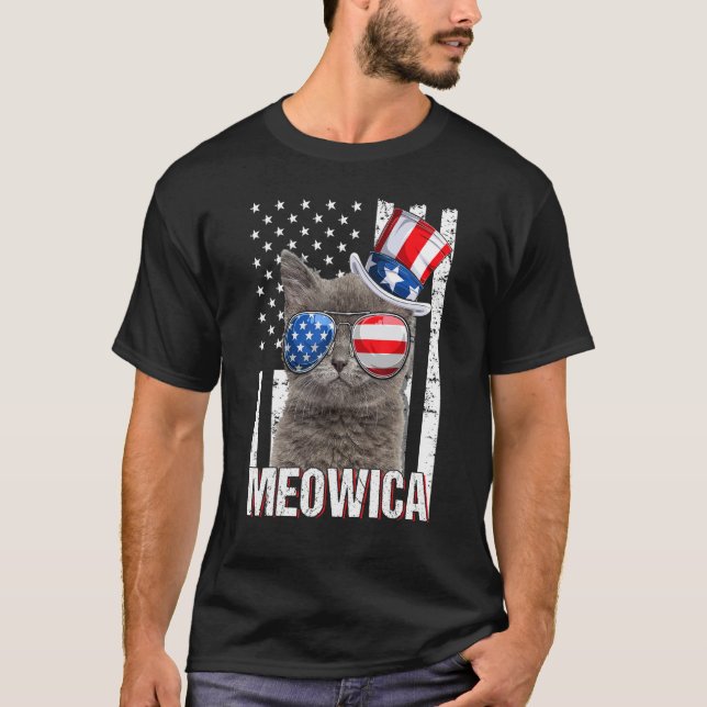 Meowica Cat Fourth 4th Of July Patriotic Usa Ameri T-Shirt (Front)