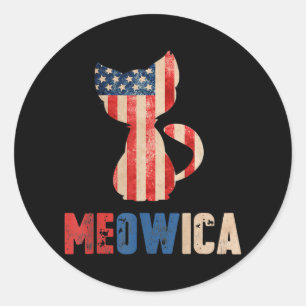 Meowica Cat Kitty Lovers American Flag 4th Of Classic Round Sticker