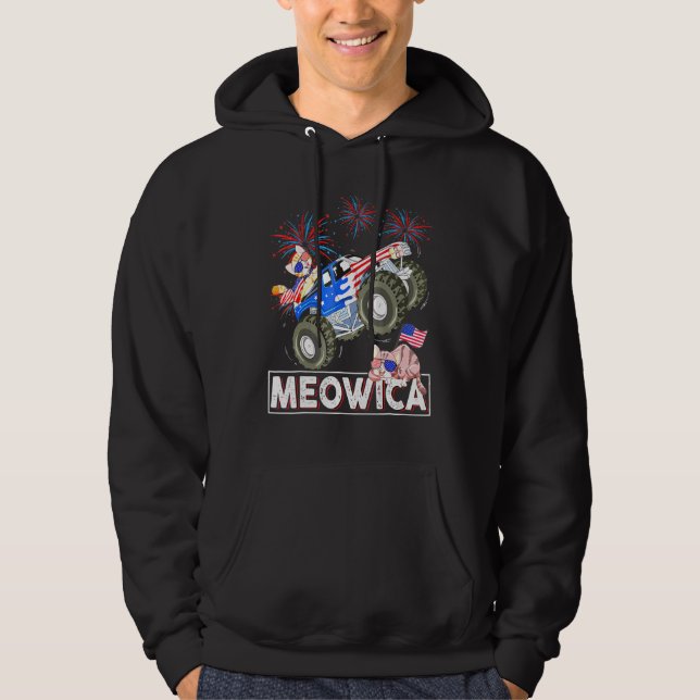 Meowica Cat Monster Driving Truck American Flag 4t Hoodie (Front)