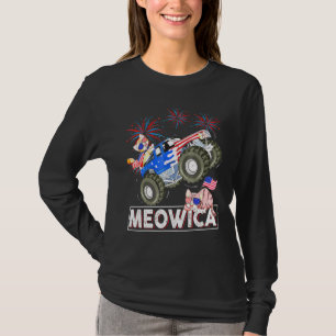 Meowica Cat Monster Driving Truck American Flag 4t T-Shirt