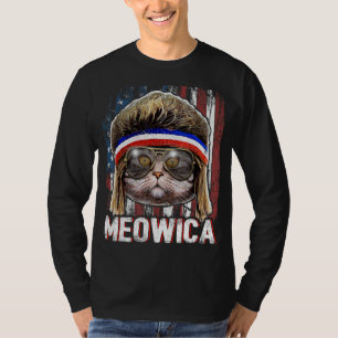 Meowica Cat Mullet American Flag Patriotic 4th of  T-Shirt