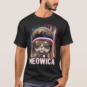 Meowica Cat Mullet American Flag Patriotic 4th Of T-Shirt
