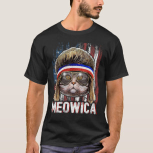 Meowica Cat Mullet American Flag Patriotic 4th of T-Shirt