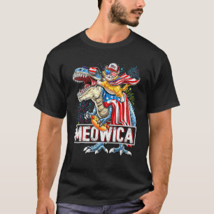 Meowica Cat Rex Dinosaur 4th Of July American Flag T-Shirt