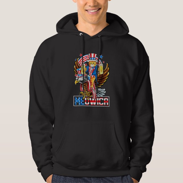 Meowica Cat Riding Eagle 4th Of July Patriotic Ame Hoodie (Front)